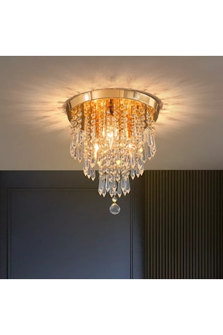 Ahenk Gold Kristal Taşlı Modern Salon Avize