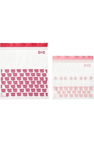 Kilitlenebilir Buzdolabı Poşeti, Kırmızı-pembe, 2,5 Lt Ve 1,2 Lt, 50 Adet