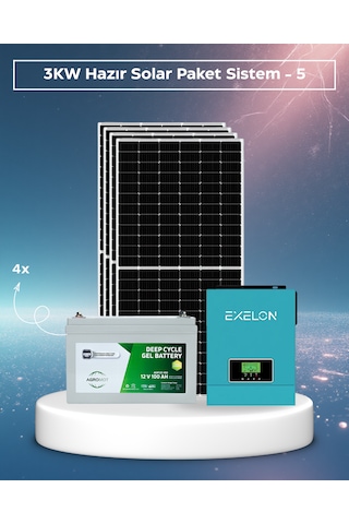 3kw Hazır Solar Paket - 5 4 600w Bifacial Panel + 2 200ah Jel Akü Mppt Akıllı Inverter Off-grid Sistem