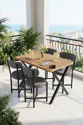 Mutfak Masası 4 Sandalyeli Set 110x70 Cm Modern Bahçe Cafe Masa Takımı 4 Kişilik Tedy 9880 Gri Çok Renkli