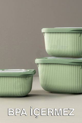 Micro Line Kare Saklama Kabı 600, 1100, 1800 Ml Üçlü Set Yeşil