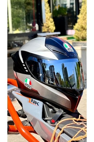 Agv K1 S Lap Matt Black Grey Red Kapalı Kask Silver Vizör + Şeffaf Vizör Gri