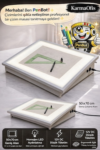 Pro-light 50x70 Işıklı Çizim Masası Led Lightbox Mimari Teknik Çizim Sehpası Ekru