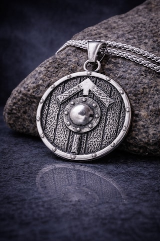 Viking Kalkanı Kolye Erkek Norse Rune Tasarım Savaşçı Tarzı Çelik Kolye Hediye Gümüş