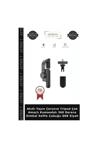 Akıllı Yayın Çerçeve Tripod Çok Amaçlı Kumandalı 360 Derece Gimbal Selfie Çubuğu Q08 Siyah