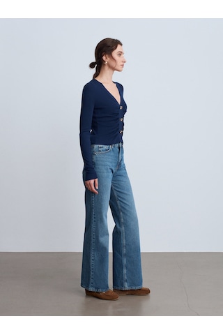 Dilvin 72117 %100 Pamuk Wide Leg Jean-yeşil Yeşil