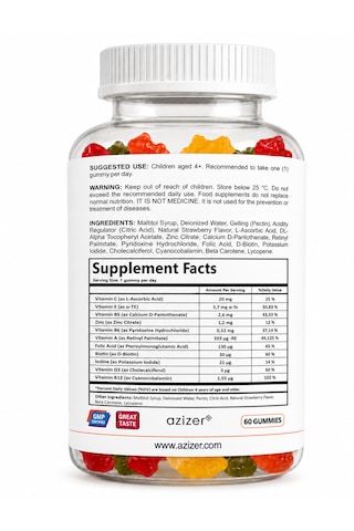 Multivitaminli Çocuk Gummies 60 Adet Şekersiz, Sığır Jelatini İçermez, Çilek-portakal Aromalı