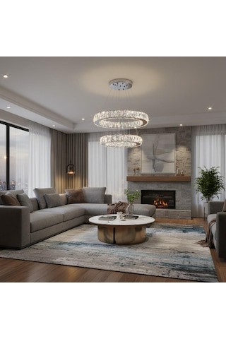 Kristal 2 Katlı Uzaktan Kumandalı 40-50 Cm Avize Krom