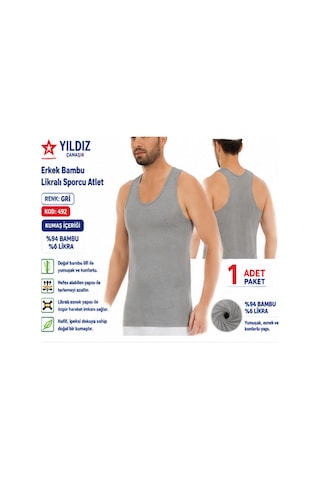 Yıldız Çamaşır Erkek Bambu Sporcu Likralı Atlet 490-491-492 - 1 Adet Gri