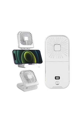 Padalink 2024 Taşınabilir Usb Şarjlı Katlanır Boyun Fanı - Lcd Ekranlı, 3000mah Pil, 3 Hız Ayarı Beyaz