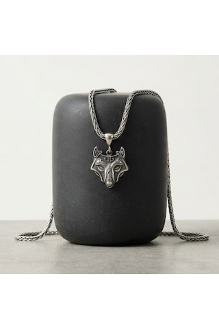 Viking Kurt Başı Kolye Erkek 925 Ayar Gümüş Wolf Head Pendant Minimalist Nordic Erkek Kolyesi