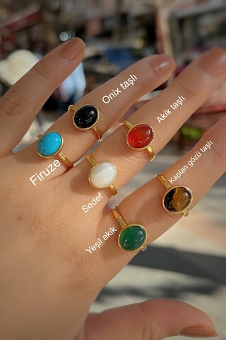 Gümüş 10x8 Mm Firuze Taşlı Altın Kaplama Yüzük Diğer