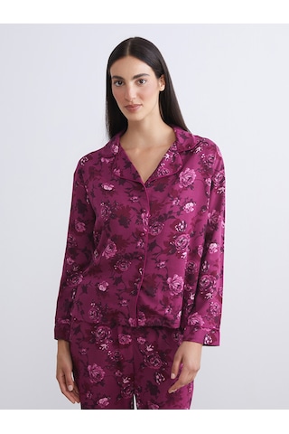 Lcw Dream Kırmızı Petite Gömlek Yaka Çiçekli Kadın Pijama Takımı