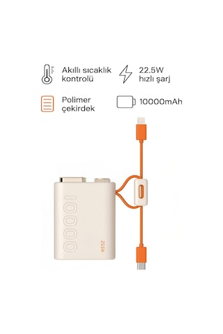 Mini Powerbank 22.5w Pd Hızlı Şarj Type-c & Lightning Kablolu Led