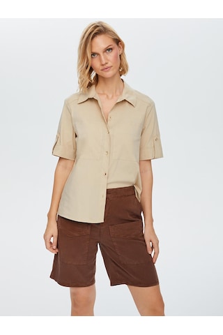 Faik Sönmez Kadın Kısa Kollu Stretch Poplin Gömlek U68358 Antrasit