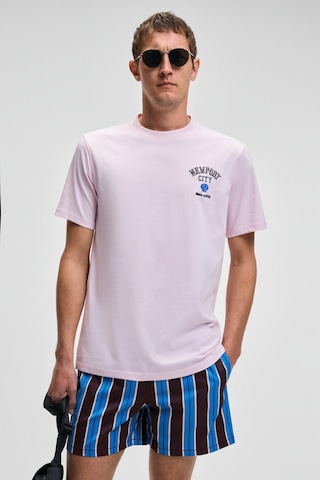 Grimelange SONORA Erkek Baskı Detaylı %100 Organik Pamuk Regular Fit Kısa Kollu Pembe T-Shirt