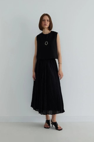 Suud Collection Siyah Donette Piliseli Etek