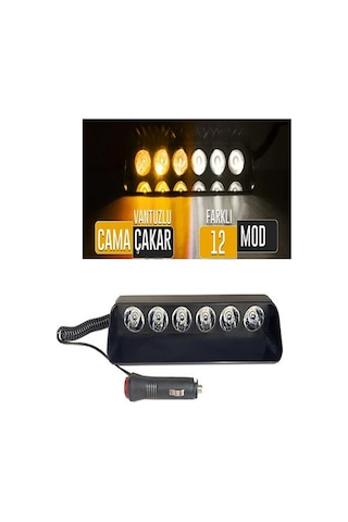 Araç Içi Vantuzlu Çakar Tepe Lamba Turuncu - Beyaz Renk 6 LED 12V