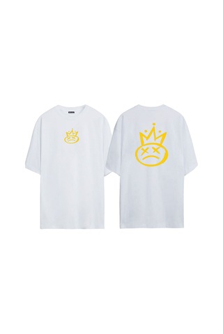 Thewert Unisex Smile Baskılı Beyaz Oversize T-shirt