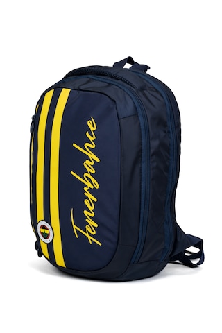 Fenerbahçe Lisanslı Sarı Lacivert Çubuklu Sırt Çantası - 3 Bölmeli Laptop Gözlü Okul Çantası Çok Renkli