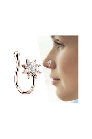 Homyl Sahte Burun Halkaları 18g Dudak Kulak Septum Altın - Gül Çok Renkli