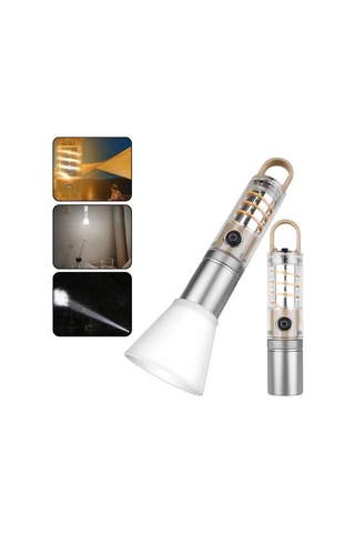 Ps-8915 10w Zoomlu Led Özellikli Şarjlı Kamp El Feneri Açık Gri