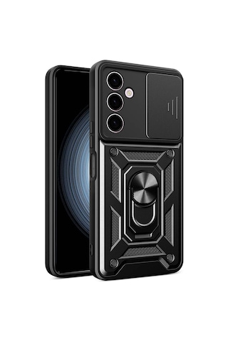 Zore Samsung Galaxy Uyumlu A24 Kılıf Magnetik Standlı Kamera Korumalı Omsy Sürgülü Vega Kapak - Siyah