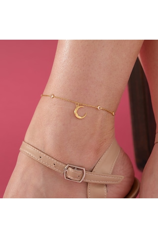 925 Ayar Gümüş Hilal Objeli Zirkon Taşlı Hal Hal Gold