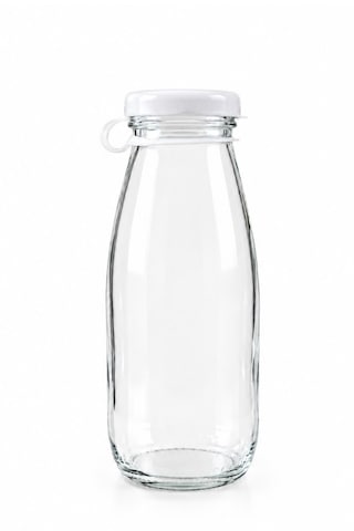 6 Adet Şeffaf Süt, Ayran, Limonata, Meşrubat Cam Şişe 250 Ml Tak Çıkar Plastik Kapaklı Şişe
