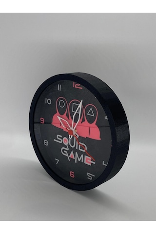 Squid Game Temalı Siyah Zeminli Ve Siyah Kasalı Duvar Saati Siyah