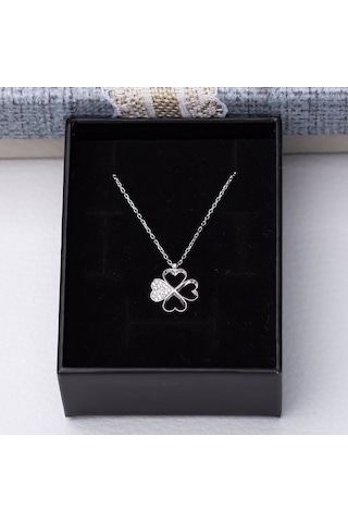 Yonca Kalp Model Zirkon Taşlı 925 Ayar Gümüş Kadın Kolye Gümüş - Rodyum
