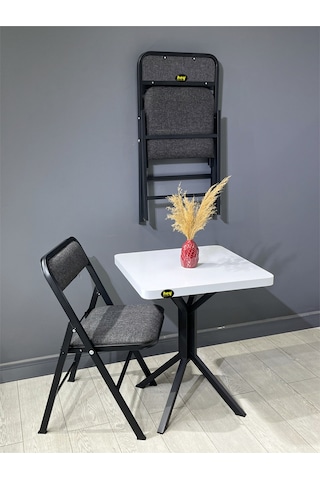 Mercan Beyaz 2 Kişilik Kare Mutfak Yemek Masası Takımı 2+1 Keten Gri 60 Cm Beyaz Gri 2'li