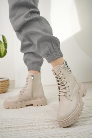Nesil Shoes Fncy 206 Bej Fermuarlı Kadın Bot-bej Bej