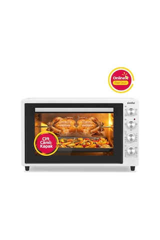 Simfer 7062 Beyaz 70 LT Turbo Fan Piliç Çevirme Mini/Midi Fırın - Multi Fonksiyon, Yoğurt Yapma, Buz Çözme & Çift Cam