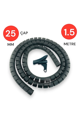 25mm 1,5m Yarıklı Spiral Kablo Kanalı Düzenleyici