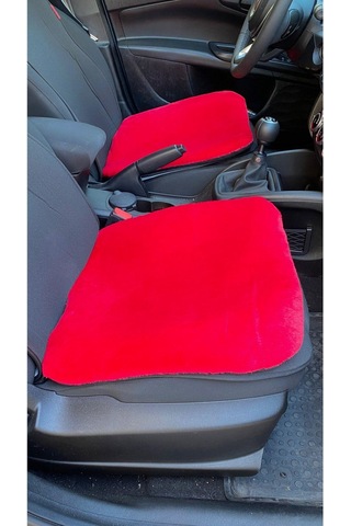 Yumuşak Tüylü Peluş Serme Oto Koltuk Koruyucu Minder Ön Arka Kırmızı