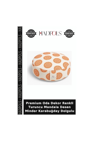Premium Oda Dekor Renkli Turuncu Mandala Desen Minder Karabuğday Dolgulu