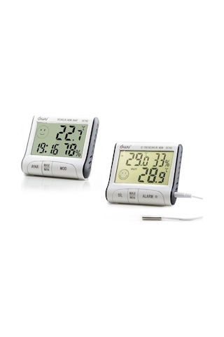 Diwu Dc102 Ve Dc103 İç Dış Max-min Prob Termometre Nem Ölçer Saat Seti