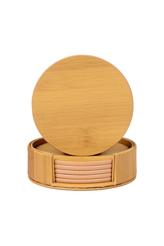 Vkemall 6 Lı Pu Deri Bambu Desenli İçecek Altlığı Seti - Su Geçirmez Ve Dekoratif Diğer