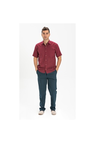 Eliş Şile Bezi Büyük Beden Kısa Kol Şile Bezi Tek Cepli Erkek Gömlek Koyu Bordo 3068 - 6XL Koyu Bordo