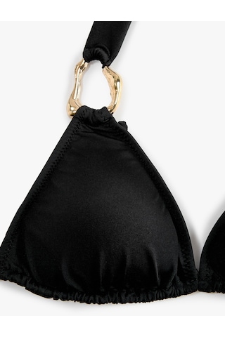 Koton Boyundan Bağlamalı Halter Yaka Aksesuarlı Üçgen Bikini Üstü Siyah 6sak10104mm