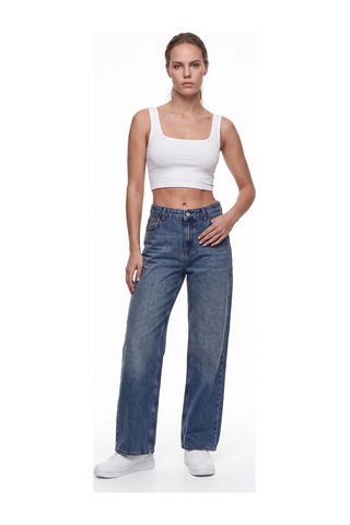 CEMO Kadın Yüksek Bel Wide Leg Jean Pantolon Mavi CEMO Kadın Yüksek Bel Wide Leg Jean Pantolon Mavi