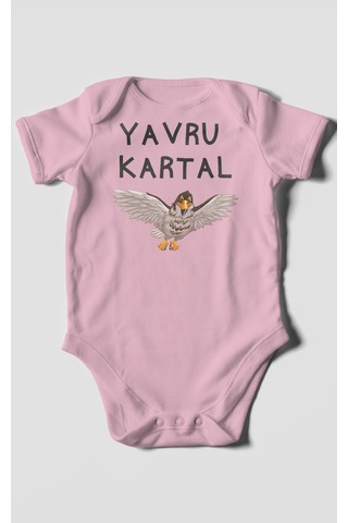 Yavru Kartal Baskılı Bebek Zıbını Çıtçıtlı Body %100 Pamuk Kısa Kol Koyu Pembe