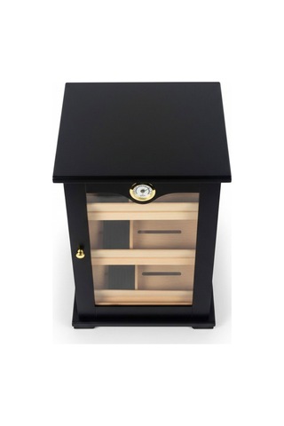 3 Raflı Puro Kutusu Humidor Kabinet Siyah 150's