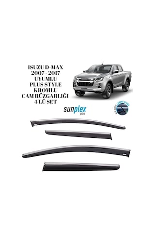 Isuzu D-max 2007 2008 2009 2010 2011 2012 2013 2014 2015 2016 2017 İle Uyumlu Plus Style Kromlu Cam Rüzgarlığı 4 Parça Sunplex Plus-1-010-001 1 Adet