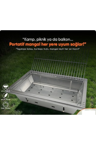 Miraç 45x30cm Katlanır Mangal Çantalı Lazer Kesim Orta Boy Gri