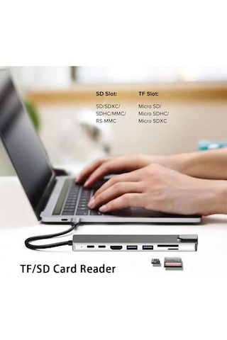 8-in-1 Type-c Çoklu Hub Adaptör Dönüştürücü Hdmı 4k, Usb 3.0, Sd/tf Kart Okuyucu, Pd Şarj, Rj45 Ethernet Laptop Ve Tablet Uyumlu