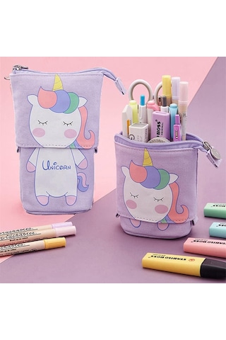 Valkyrie Unicorn Uzayabilen Teleskopik Kalem Kutu Makyaj Çantası Çok Amaçlı Çanta Mor