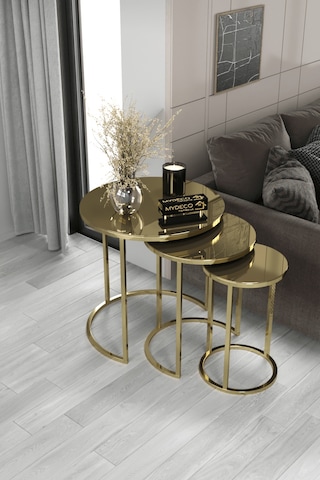 3'lü Zigon Sehpa Gold Ayak Bronz Ayna