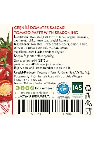 Kocamaar Çiftliği Çeşnili Domates Salçası 400 G
